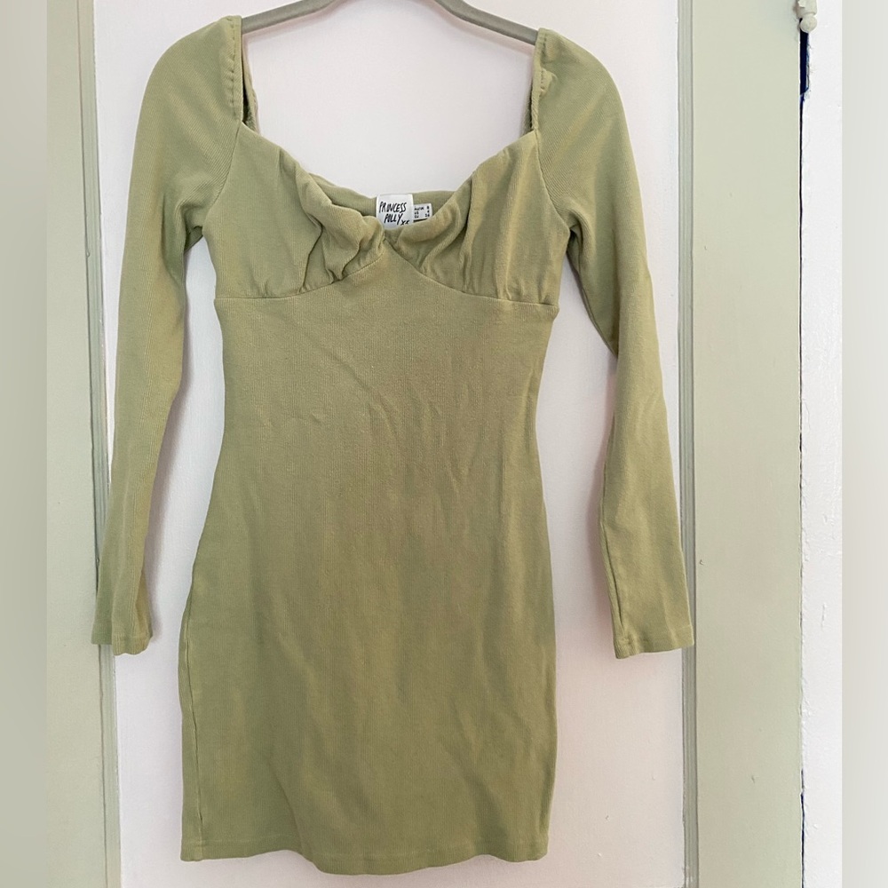 princess polly long sleeve light green mini dress